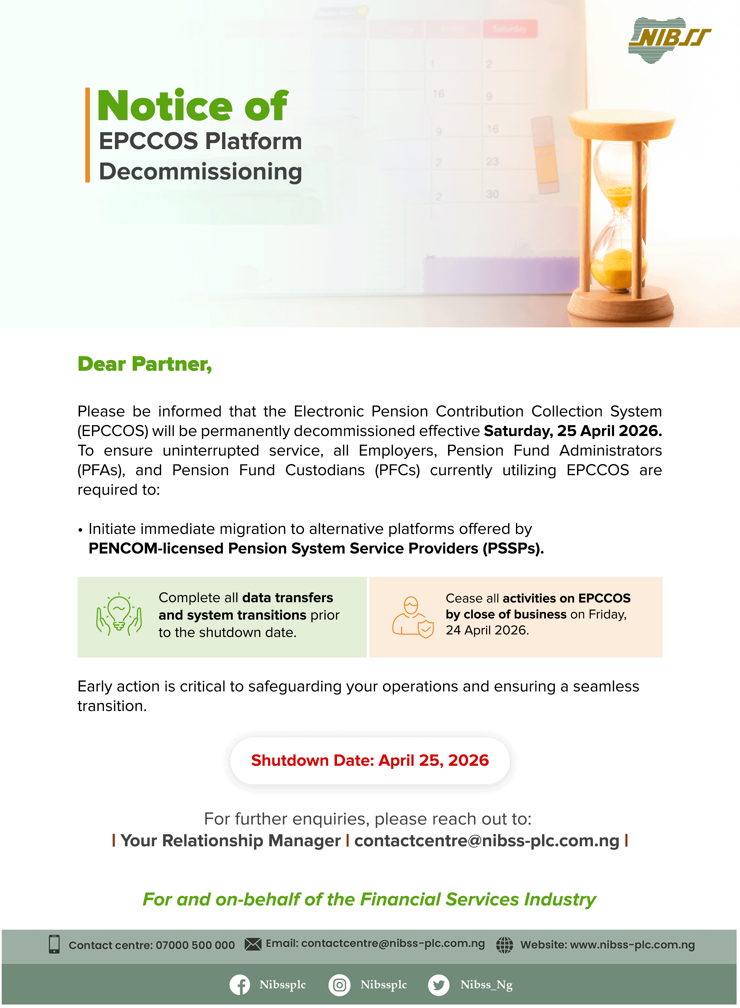 EPCCOS Decommissioning Notice
